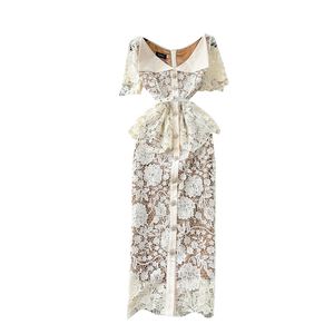 Vestido Maxi Casual Romántico de Verano para Mujer, Ecológico, Transpirable, de Manga Corta, Cintura Imperio, con Diamantes, Encaje Calado, Silueta en A - Product Image 5