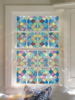 Buntglas-Fensterfolie Regenbogenfolie Dekorative Statische Fensterfolie 3D Sichtschutz Fenstersticker Anti-UV & Wärmeschutz