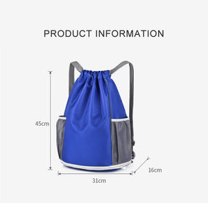 Sac de sport de voyage léger et imperméable avec logo personnalisé, sac à dos à cordon noir avec fermeture éclair et poches - Product Image 2