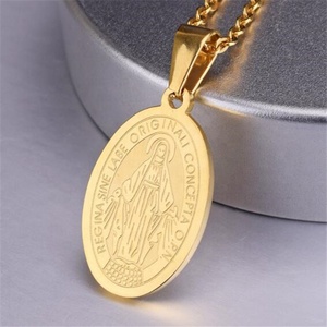 Yiwu — bijoux de prière religieuse en acier inoxydable, accessoire de prière, prière de la <span class=keywords><strong>sainte</strong></span>, médaillon ovale en relief, texte autour du Center, <span class=keywords><strong>vierge</strong></span> marie - Product Image 4