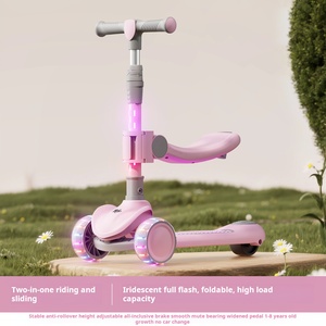 Patinete Plegable 3 en 1 para Niños con Ruedas Luminosas, Asiento Ajustable y Rodamientos Silenciosos, Carro Deslizante para Niños - Product Image 2