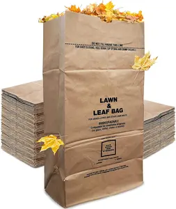 Heavy Duty Brown Paper Lawn and Refuse bags Kraft Yard Waste Leaf Paper Bags with Printed Wholesale