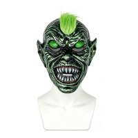 Masque intégral en plastique de monstre du Green Goblin pour Halloween, avec cheveux verts et crocs pointus, masque de démon pour costume de cosplay