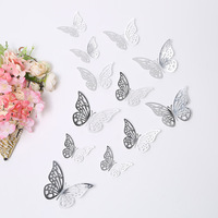 12 autocollants muraux papillons 3D creux métalliques en spirale, style nordique, doré brillant, multi-tailles, en papier, pour mariage et anniversaire