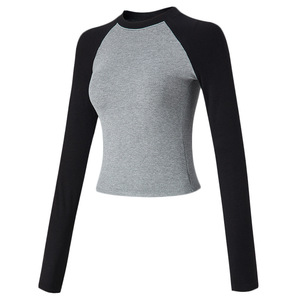 Top aderenti bicolore da donna a girocollo stile privato personalizzato <span class=keywords><strong>manica</strong></span> Raglan due toni per ragazze magliette Slim Fit - Product Image 2