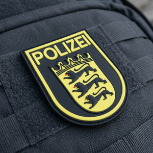 Patch en caoutchouc sergé 3D Polizei, motif bouclier noir et jaune, rectangulaire, thermocollant, emblème brodé pour cadeaux - Product Image 3