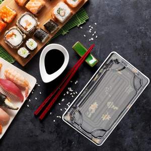 Bandejas Desechables para Sushi de PET con Diseño de Hoja de Arce Rectangular en 7 Tamaños con Tapas Transparentes para Catering - Product Image 6