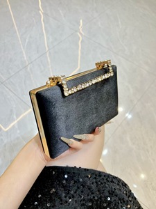 New Women's Evening Velvet Hand <b>Bag</b> Trapeze Shape European-American Retro Style Diamond-encrusted <b>Small</b> Capacity Closure Tanjing - Product Image 2