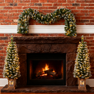 Flocked Pine <b>Christmas</b> <b>Garland</b> Pre Lit Green Swag Snow Flocked Holiday Decoration for Mantel Stair Rail - Product Image 1
