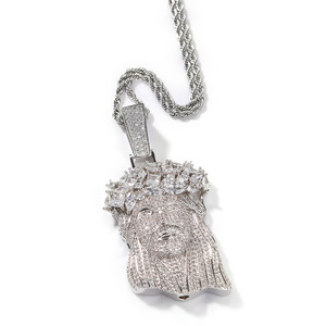 Hip Hop Glacé Bijoux Grand 18K Plaqué Or Laiton AAAAA CZ Diamant Jésus Pendentif Collier Exquis Élégant Corde Cain pour Hommes - Product Image 3