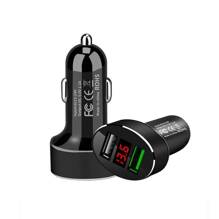 24W/3.1A Dual USB Car Charger 12V to USB Outlet with Cigarette Lighter Voltage Meter LED/LCD Display Battery Low Voltage Warning