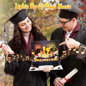 Graduation Musik 3D-Grußkarte, High School. Spaß Geschenk für die Universität, drücken Sie die Taste, um "Feuerwerk und Jubel" zu lösen