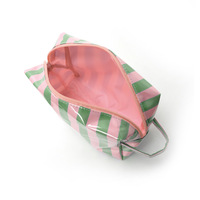 Tas Makeup Clear Stripe Tahan Air PVC Organizer Perlengkapan Mandi Kantong Kosmetik Perjalanan Kapasitas Besar untuk Wanita dan Remaja Putri