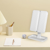 Foldable LED Makeup Mirror with Lights Desktop Magnifying Vanity Mirror Plastic Frame for Home Dormitory Travel