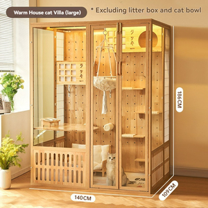 Villa Modular de Cristal <span class=keywords><strong>para</strong></span> <span class=keywords><strong>Gatos</strong></span>, Jaula de Madera Personalizada con Caja de Arena Extraíble, Casa de Juegos Interior Grande, Vista Panorámica, Muebles <span class=keywords><strong>para</strong></span> Mascotas - Product Image 5