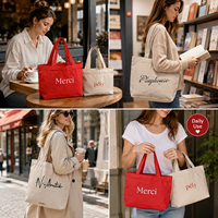 Sac fourre-tout mini en toile imprimée Merci, écologique et réutilisable, en coton, pour femmes, étudiantes, déjeuner, shopping, cadeau
