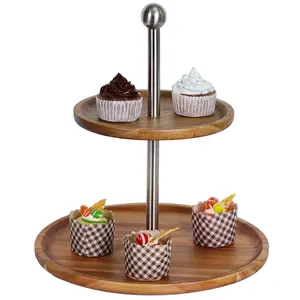 Penjualan Cupcake Berdiri Cupcake Kayu, Bahan Bambu Pesta Pernikahan Display Cupcake 2 Tingkat