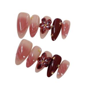 <span class=keywords><strong>Uñas</strong></span> Postizas Francesas Reutilizables de Alta Calidad, Diseño Almendrado Cuadrado, Tallado 3D con Flores, <span class=keywords><strong>Color</strong></span> Café, <span class=keywords><strong>Uñas</strong></span> Prediseñadas al por Mayor - Product Image 6