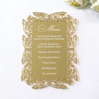 Elegante menú de boda de acrílico dorado con diseño de Rosa cortada con láser para decoración de mesa de recepción