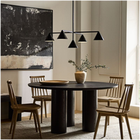 Meubles de style bois rond noir, table à manger en chêne massif avec 6 chaises en bois pour salle à manger