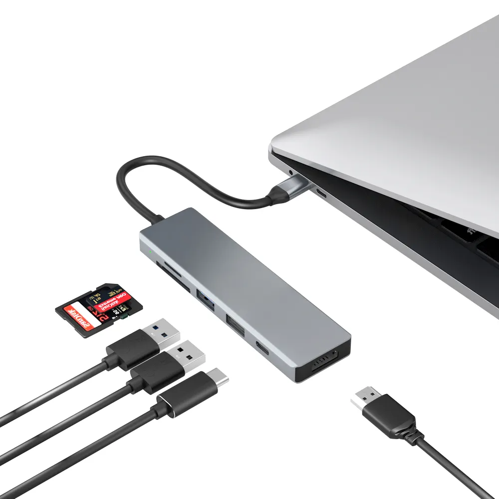 6 in 1 USB Hub With 4K HDTV MI USB 3.0 Ethernet Hub 6 Ports Type C Power Adapter for Macbook Mini Dock