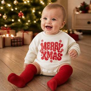 Tutina Personalizzata per Neonati con Motivo Natalizio, Body a Maniche Lunghe OEM per Bambini, Il Mio Primo Compleanno di Natale - Product Image 4