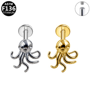 Boucles d'oreilles clous en titane motif pieuvre et cœur, bijoux de piercing en titane ASTM F136 pour cartilage d'oreille - Product Image 5