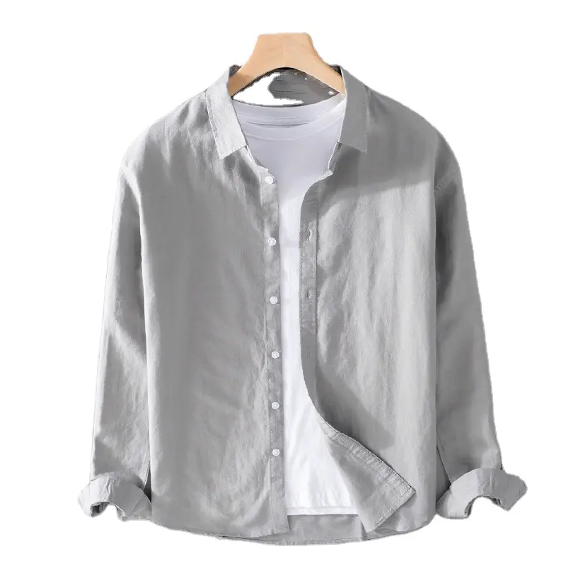 High Quality Linen Cotton Smart Casual Formal Shirt Mens Long Sleeve Casual Shirt Summer Loose Casual Shirt Mens