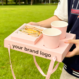 Boîte à lunch portable avec <span class=keywords><strong>porte</strong></span>-gobelet intégré, plateau en papier personnalisé pour sandwichs, toasts et boissons, à tenir à la main - Product Image 4