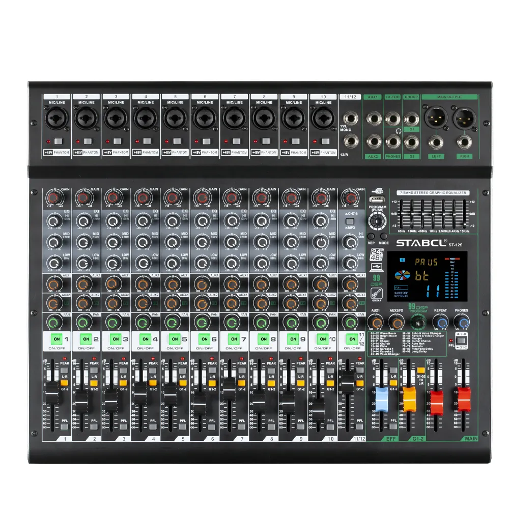 Professional 12 Channel USB Sound Audio Console Mixer DSP Effector Stage Controller Digital Audio Mixer