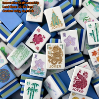 Jeu de Mahjong de voyage ODM à prix réduit, 4 couches, en acrylique gravé, de luxe, 160 tuiles, avec ruban fin bleu et nœud, style Garden America