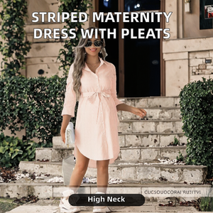 Abito <span class=keywords><strong>Premaman</strong></span> Casual da Donna con Collo Alto e Bottoni, Stile Camicia a Maniche Sette, Plissettato, Anti-UV, Lunghezza al Ginocchio, Silhouette a Tubino - Product Image 2