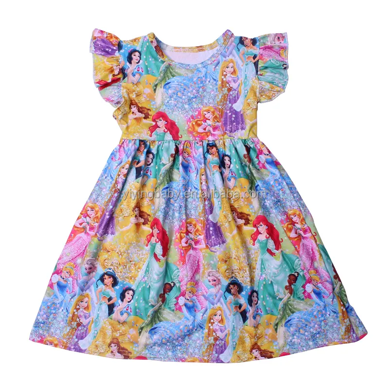 Kids Printed Neck Short Sleeve Casual Dress For Children Kids Dress Milk Silk Summer
