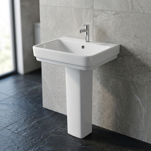 Lavabo rectangulaire en céramique blanche sur piétement pour salle de bain d'hôpital, lavage des mains en extérieur, équipement sanitaire - Product Image 5
