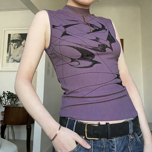 New Chinese Ruffled Collar Vintage <b>Patchwork</b> Printed Tank <b>Top</b> Women Breathable Eco-Friendly Front High Quality Hot Sale - Product Image 5