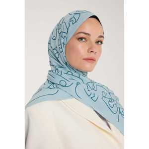 ผ้าพันคอไหมพิมพ์ลายขอบสีเขียวอมฟ้า ยาว สำหรับผู้หญิง ใช้งานได้หลากหลาย พิมพ์ลายดิจิทัล ผ้าไหมแท้ 100% - Product Image 1