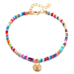 Bracelet de mode en gros pour les filles en acier inoxydable pendentif coquille en métal avec des perles colorées pour cadeau 0ccasions