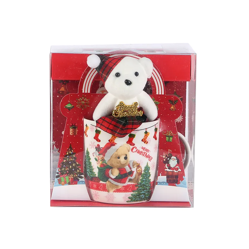 Фабричная оптовая продажа, индивидуальный дизайн, рождественский подарок, керамическая Рождественская кружка с плюшевым мишкой