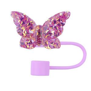 Magnifiques breloques décoratives en silicone de 10 mm pour pailles de gobelets, avec papillons en acrylique brillant - Product Image 6