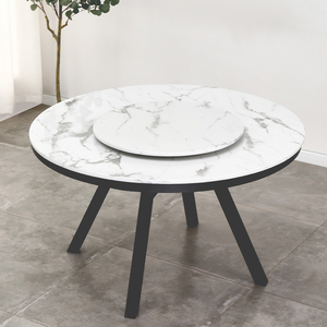 Juego de mesa de comedor y sillas redondas con patas de metal de estilo moderno y mármol para comedor - Product Image 2