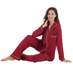 Hongbo vêtements de nuit femmes pyjama chaud luxueux 100% coton bio Modal solide tricoté uni teint femmes nuit costume pyjama ensemble - Product Image 2
