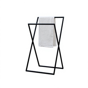 Minimalist <b>Standing</b> <b>Towel</b> Rack Metal Iron Rectangle Shape Bathroom Storage Holder Single Tier Space Saving Design - Product Image 1