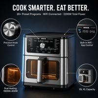 Friteuse à air intelligente XL 10L de haute technologie avec fenêtre visible, appareil électrique numérique, cuiseur multifonctionnel en acier inoxydable de haute qualité