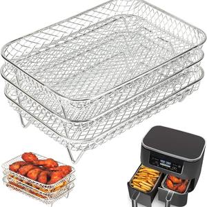 Juego de 3 Rejillas Rectangulares de Acero Inoxidable de Grado Alimenticio para Freidora de Aire, Cesta para Patatas Fritas, Cesta para Asar con Rejilla de Malla para Patatas Fritas, Empacado en Caja - Product Image 1