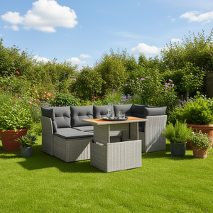 Ensemble de canapés de jardin gris en rotin, 6 places, résistant aux intempéries, mobilier d'extérieur au design contemporain - Product Image 2