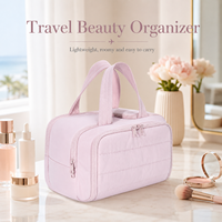 Trousse de Toilette de Voyage Grande Capacité pour Femme, Organisateur de Maquillage à Ouverture Large, Sac de Lavage Cosmétique avec Compartiment pour Pinceaux