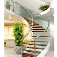 DAIYA Escalier incurvé avec modem Bande de roulement en bois massif et garde-corps en verre