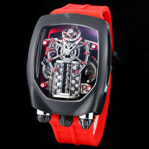Reloj de Pulsera Deportivo de Lujo para Hombre, Diseño de Auto Deportivo, Personalizado, Esfera Hueca, Movimiento Tourbillon, Correa Roja - Product Image 1