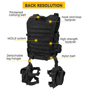Gilet tactique en nylon imperméable Molle, porte-plaques à dégagement rapide, ajustable avec suspensions pour jambes, pour l'entraînement en extérieur - Product Image 2