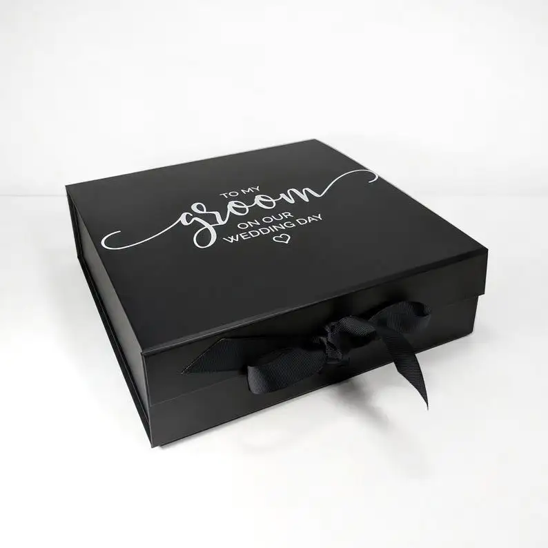 Bedrucktes Papier Pappkarton Faltbare schwarze dicke Wellpappe Doppel klappen Verpackung Geschenk papier Schmuck mit Band angepasst